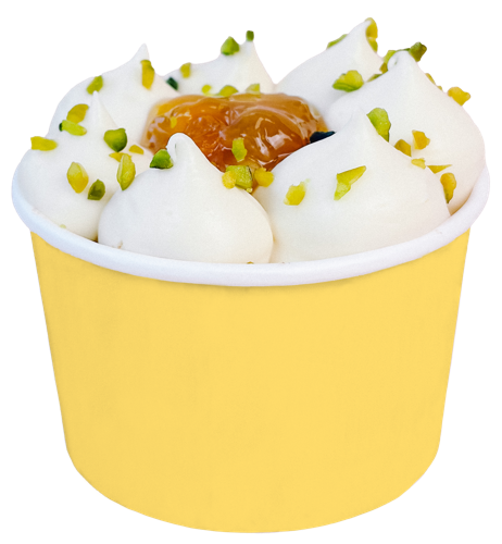 Tropical Fruit Dot Cake mit Buttercreme, Mango-, Ananas- und Passionsfruchtkompott und Pistazien